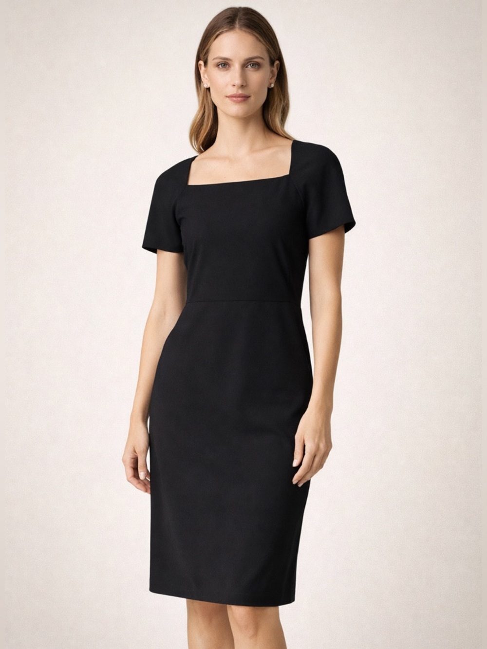 Lafayette 148 NY Black Stretch Wool Sheath Dress | Square Neck | Size 6